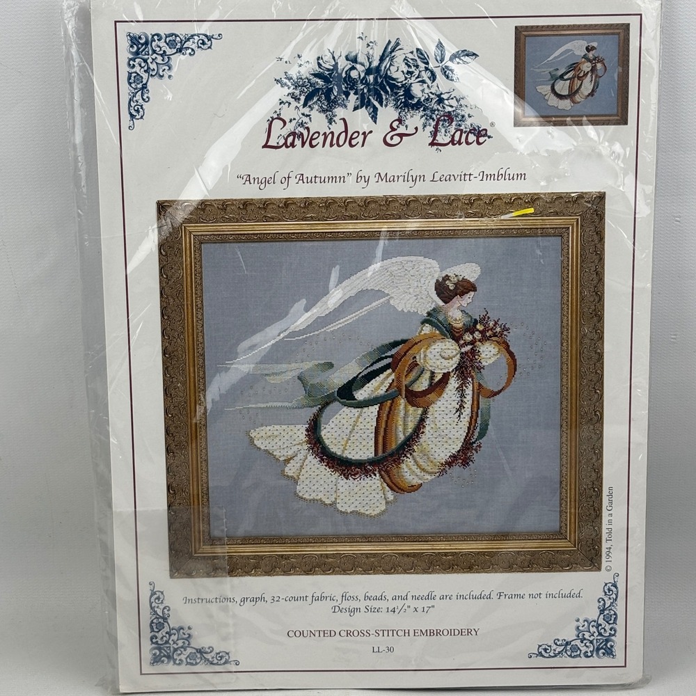 Lavender & Lace Angel of Autumn Counted Cross Stitch Kit LL-30 Marilyn Leavitt